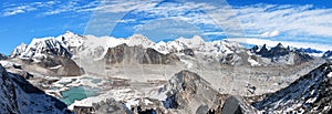 Panoramic view of Mount Cho Oyu and Cho Oyu base camp