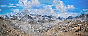 Panoramic view of Mount Everest and Nuptse glacier and ice-fall khumbu