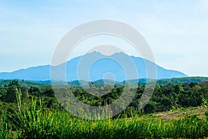 Panoramic view of Mount Ledang or Gunung Ledang scenery in Jementah, Johor, Malaysia. photo