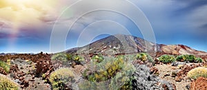 Panoramic view of Mount Teide at sunset. Tourism in the Canary Islands. Beach of Spain, Tenerife