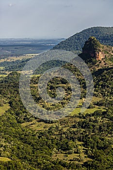 Panoramic view of Mount Three Stones from the Indian stone in the region of the cities of Botucatu, Bofete and Pardinho photo