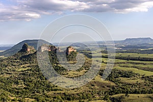 Panoramic view of Mount Three Stones from the Indian stone in the region of the cities of Botucatu, Bofete and Pardinho photo