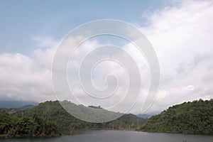 Panoramic view on a mountain dam in Thailand, mountains and rivers