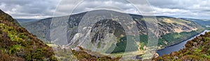 Panoramic view of the mountain in Glendalough Valley National Park in County Wicklow, Ireland