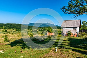 Panoramic view of mountain Gola Pljesevica peak. On the top is built abandoned military radar station and the Croatian