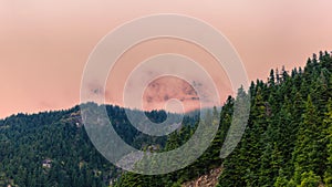 Panoramic view of mountain in National Park of Tzoumerka, Greece Epirus region. Mountain in the clouds