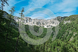 Petzen - Panoramic view of mountain peaks Feistritzer Spitze (Hochpetzen) and Kriznik, Karawanks, Carinthia, Austria photo