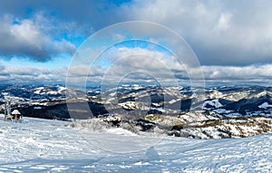 Panoramic view from mountain Zakhar Berkut, Carpathian mountains, Ukraine photo