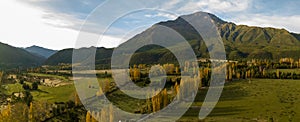 Panoramic view of mountains Andes vallery and road in Chile.