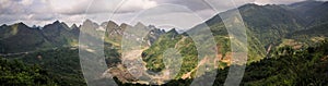 Panoramic view on the mountains around cao bang, cao bang province, North Vietnam