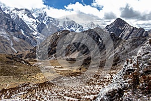 Panoramic View of mountains in the Cordillera Huayhuash, Andes Mountains, Peru