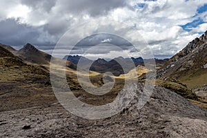 Panoramic View of mountains in the Cordillera Huayhuash, Andes Mountains, Peru