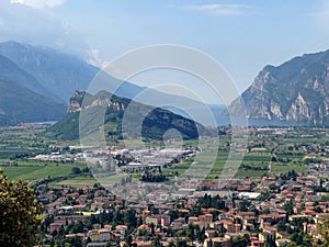 panoramic view of mountains at the garda lake, city of Arco, northern italy