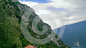 Panoramic view of mountains at the garda lake, city of Arco, northern italy