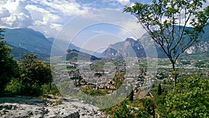 Panoramic view of mountains at the garda lake, city of Arco, northern italy