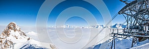 Panoramic view of mountains peaks in French Alps.