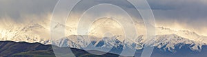 Panoramic view of mountains with raining clouds, Kyrgyzstan