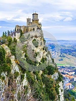 Panoramic view of mountains in Republic of San Marino in early m