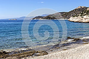 The panoramic view of the mountains and sea Salamina island, Greece