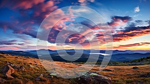 Panoramic view from the mountaintop at dusk