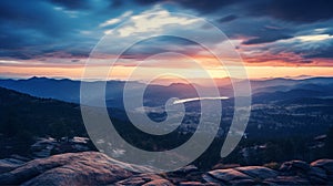 Panoramic view from the mountaintop at dusk