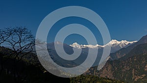 A panoramic view of Mt Kanchenjunga with first rays of sunlight