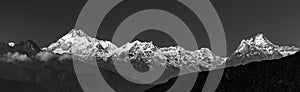 A panoramic view of Mt Kanchenjunga in monochrome