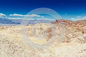 Panoramic view of mudstone and claystone badlands at Zabriskie Point. Death Valley National Park, California USA.