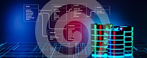 Panoramic view of multiple database with Relational database tables background