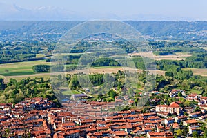 Panoramic view of the municipality of caravino italy and of the morainic greenhouse
