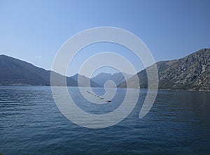 Panoramic view with Mussel Farm on the Bay of Kotor in Montenegro