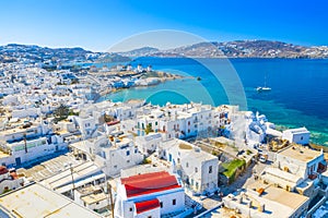 Panoramic view of Mykonos town, Cyclades islands, Greece