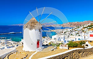 Panoramic view of Mykonos town, Cyclades islands, Greece