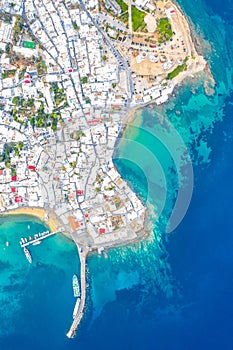 Panoramic view of Mykonos town, Cyclades islands, Greece