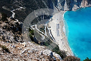 Panoramic view of myrtos beach at kefalonia island