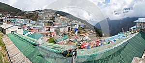 Panorama of Namche Bazaar village on a cloudy day  Everest Base Camp trek  Namche Bazaar  Nepal