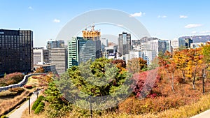 Panoramic view of Namsan Park and modern buildings