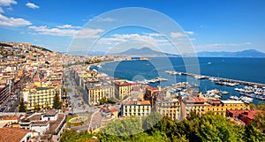 Panoramic view of Naples city with Mount Vesuvius, Italy