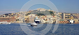 Panoramic view of Naples marina and cityscape, Italy