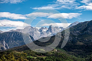 Panoramic view on Naranjo de Bulnes or Picu Urriellu, limestone peak dating from Paleozoic Era, located in Macizo Central region