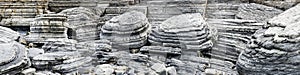 Panoramic View of Natural Striations in Coastal Boulders near Aberystwyth