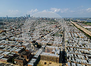 Panoramic view of neighborhood in roofs and streets of Philadelphia PA US