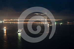 Panoramic view of new Cable-stayed bridge to the Russian island