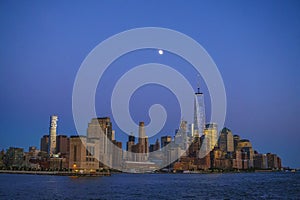 Panoramic view of New York city Buildings and skyscrapers, Cruise view around Lower Manhattan