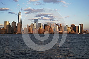 Panoramic view of New York City Skyline on water featuring One World Trade Center (1WTC), Freedom Tower, New York City, New York, photo
