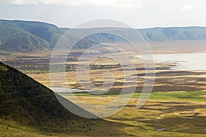 Panoramic view of Ngorongoro crater and rim.