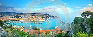 Panoramic view of Nice Old Port. Nice, France, Cote d`Azur, French Riviera