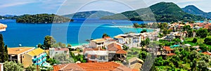 Panoramic view of Nidri bay, beautiful Lefkada island. Greece