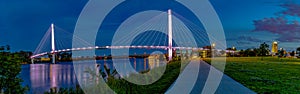 Panoramic view Night scene of Bob Kerrey pedestrian bridge Omaha photo