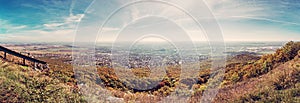 Panoramic view of the Nitra city from Zobor hill, red filter